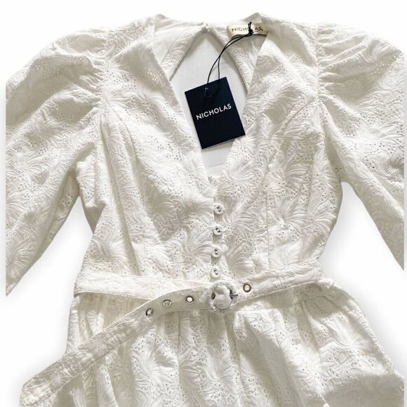 NWT Nicholas White Floral Embroidery Midi Dress, Size 2 - Picture 14 of 15